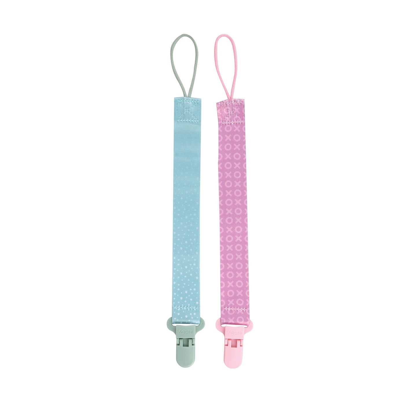 Nuby Pacifinder Baby Pacifier Clip - (2-Pack) - Pacifier Holder Clip With Convenient Hook Loop - Green Dots And Pink Xos