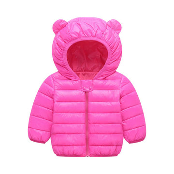 Winter Down Coats For Kids Baby Boys Girls Light Puffer Padded Jacket Bear Hoods Infant Outerwear Rose Red