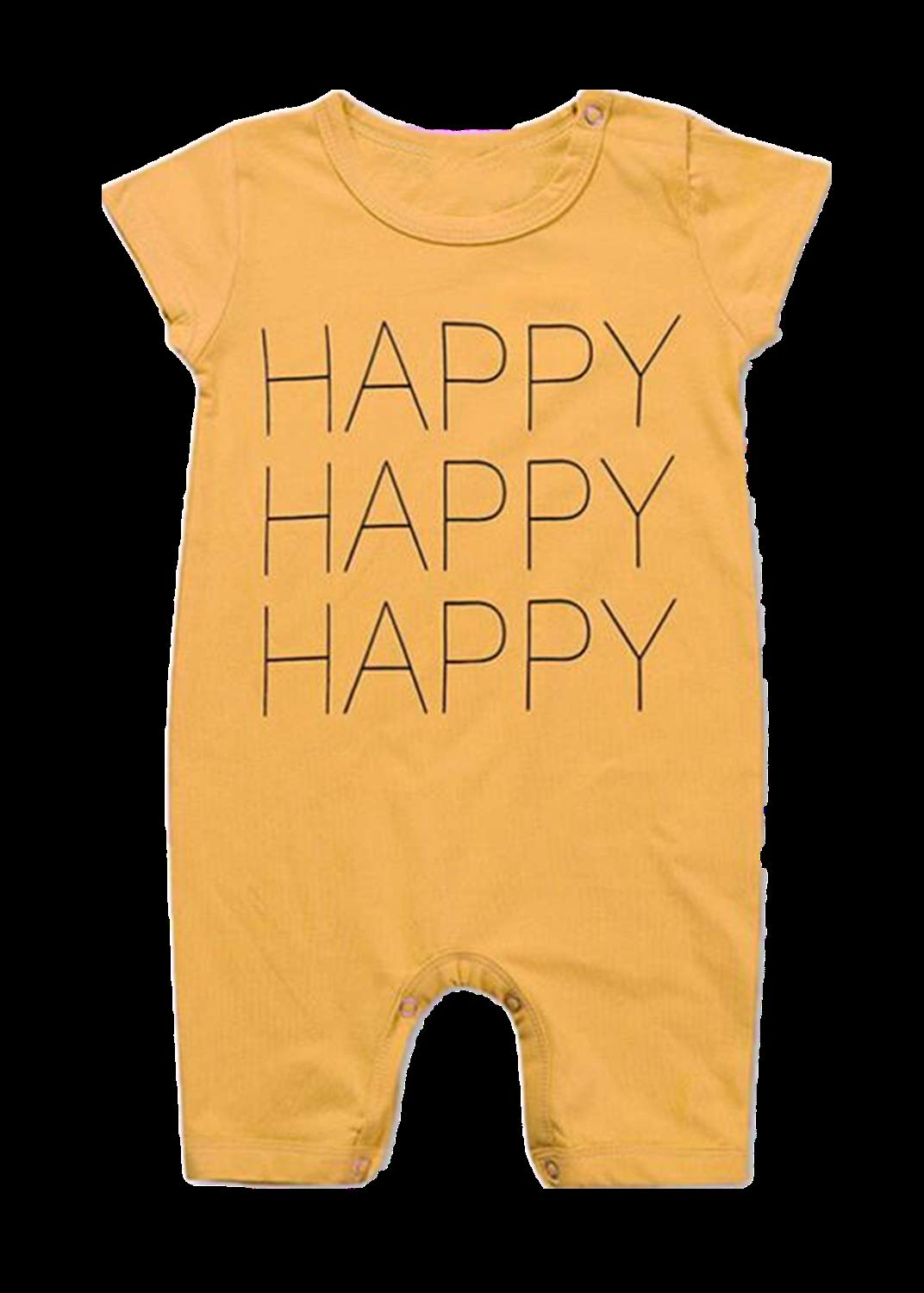 Ayiyo Baby Infant Short Sleeves Happy Printed Bodysuit Rompers Shortalls Outfit Yellow