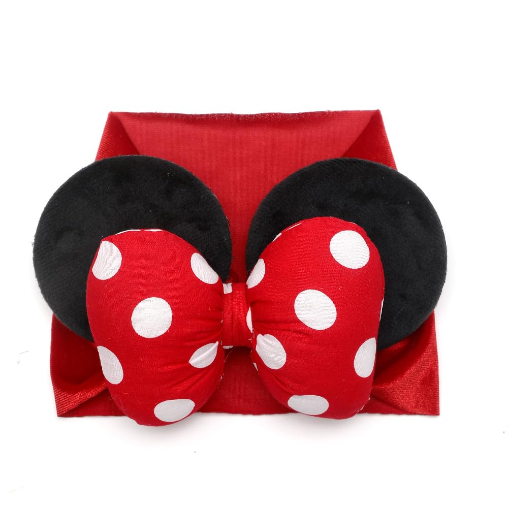 Jiahang Baby Girl Mouse Ears Headwrap With 3D Polka Dot Bow, Wide Velvet Turban Hairband, Fashion Hair Bow Headband For Toddler,
