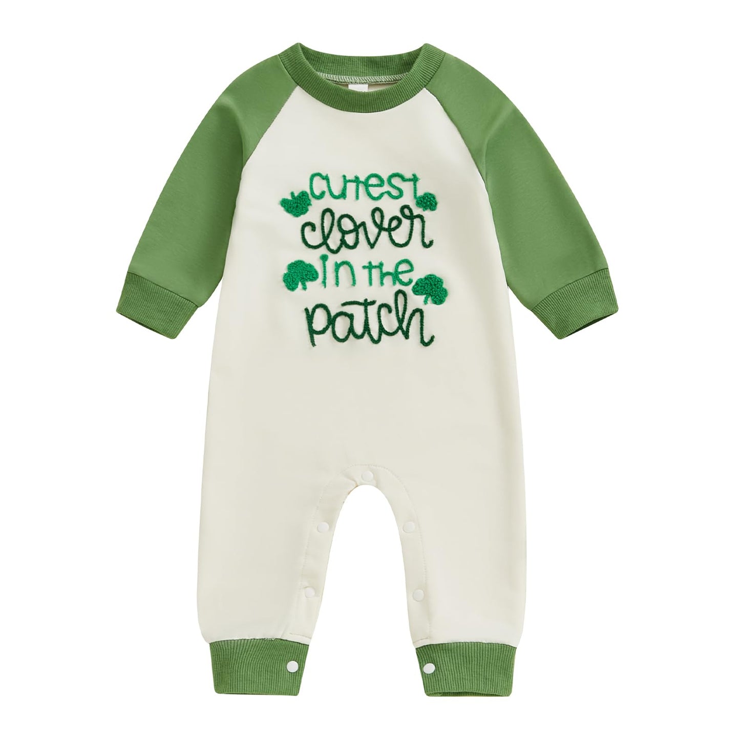 BemeyourBBs Newborn Baby Boy Fall Winter Clothes Button Long Sleeve Romper Jumpsuit Cute Infant One Piece Outfit (Cutest clover 
