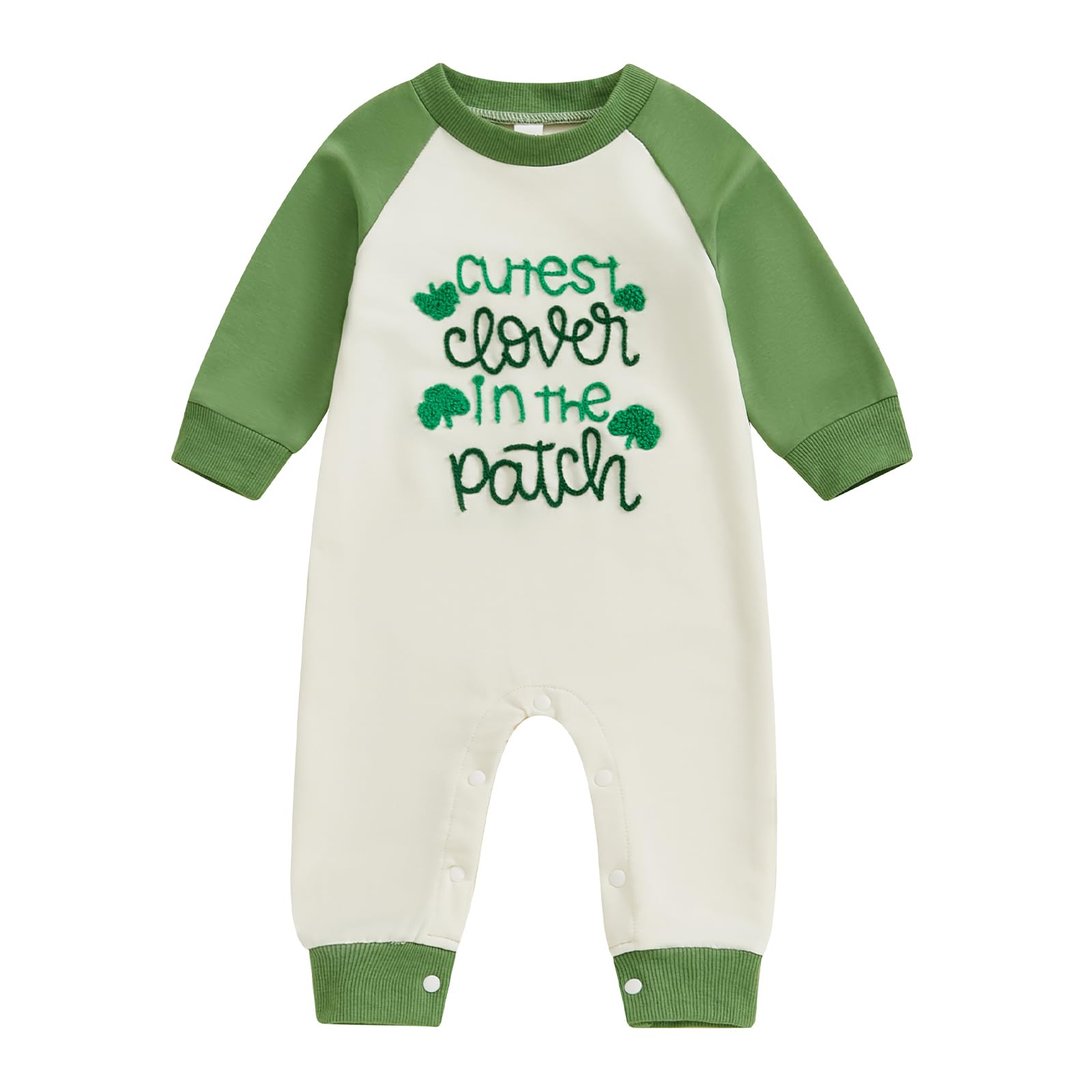 BemeyourBBs Newborn Baby Boy Fall Winter Clothes Button Long Sleeve Romper Jumpsuit Cute Infant One Piece Outfit (Cutest clover 