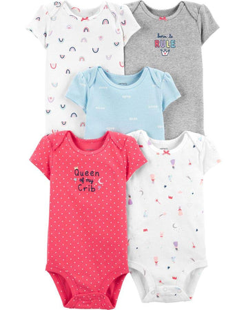 Carter'S Baby Girls 5 Pack Bodysuit Set, Princess, 9 Months