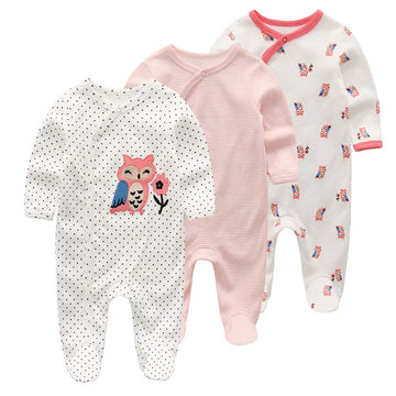 Newborn Baby Boy Girl Cotton Bodysuit Long Sleeve Jumpsuit 3-Pack Outfits Clothes Pink