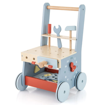 HONEY JOY Baby Push Walker, Wooden Toy Tool Bench & Activity Walker w/Shape Sorter, Develop Motor Skills & Creativity, Push Toys