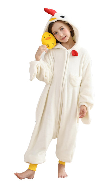 CuteOn White Rooster Onesie Kids Animal Pajamas for Boys Girls Halloween Christmas Costume Height for 140cm