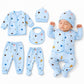 Newborn Baby Clothes Set 03 Months, 5Piece Quilted Cotton Clothing Set with Top, Pants, Footed Pyjama, Cap & Bib, Printed Unis