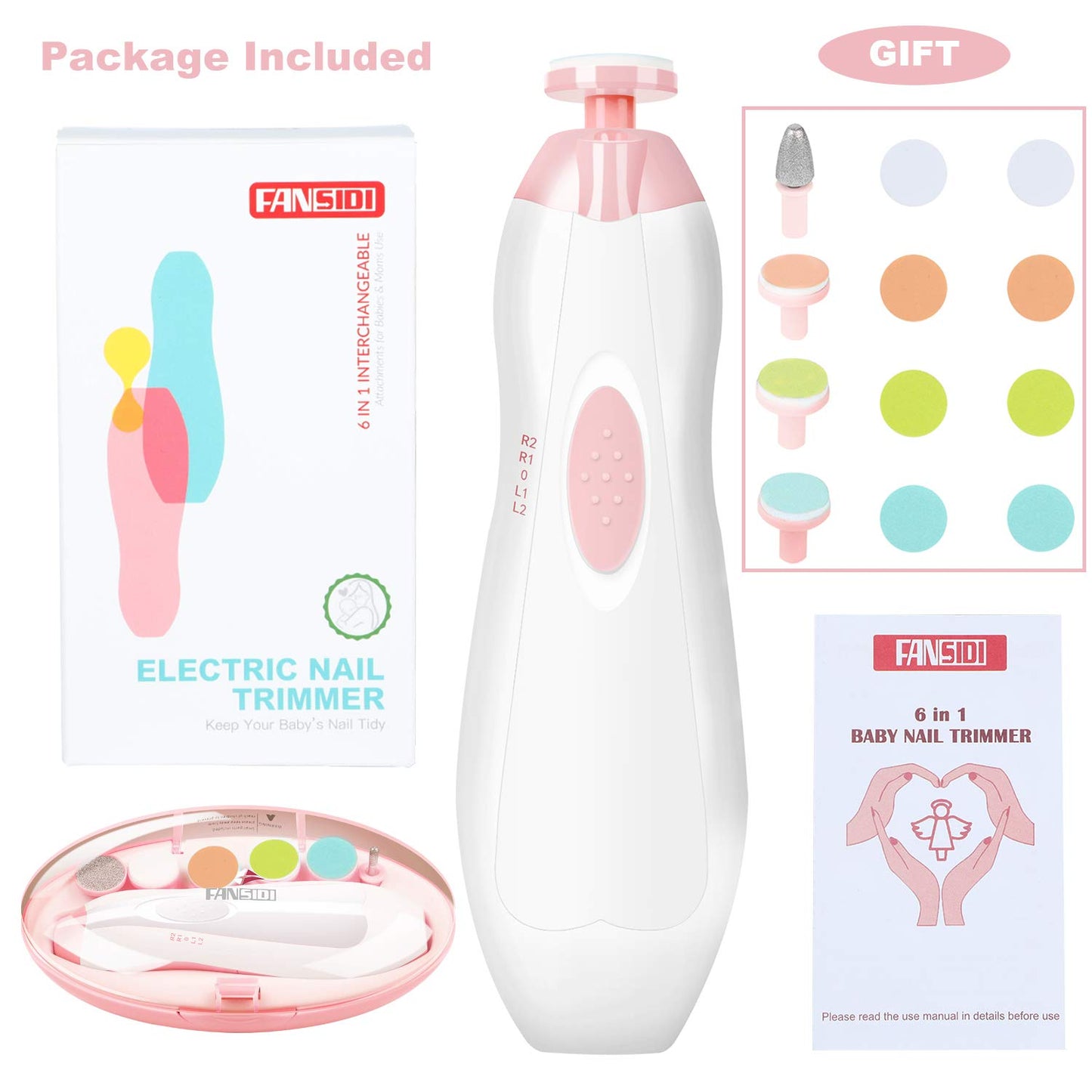 Baby Nail Trimmer Electric, Fansidi Baby Nail File Infant Nail Clippers With 10 Grinding Pads 8 Sandpapers For Newborn Infant To