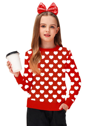 Toddler Girls Valentines Sweaters Kids Love Long Sleeve Sweatshirt White Hearts Outfit Tops Red 3-4 Years