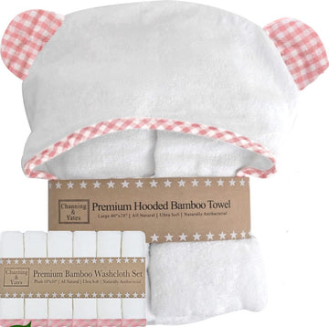 Channing & Yates Premium Boutique Hooded Baby Towels And Washcloth Set - Organic Viscose Made From Bamboo Baby Towel With Hood (