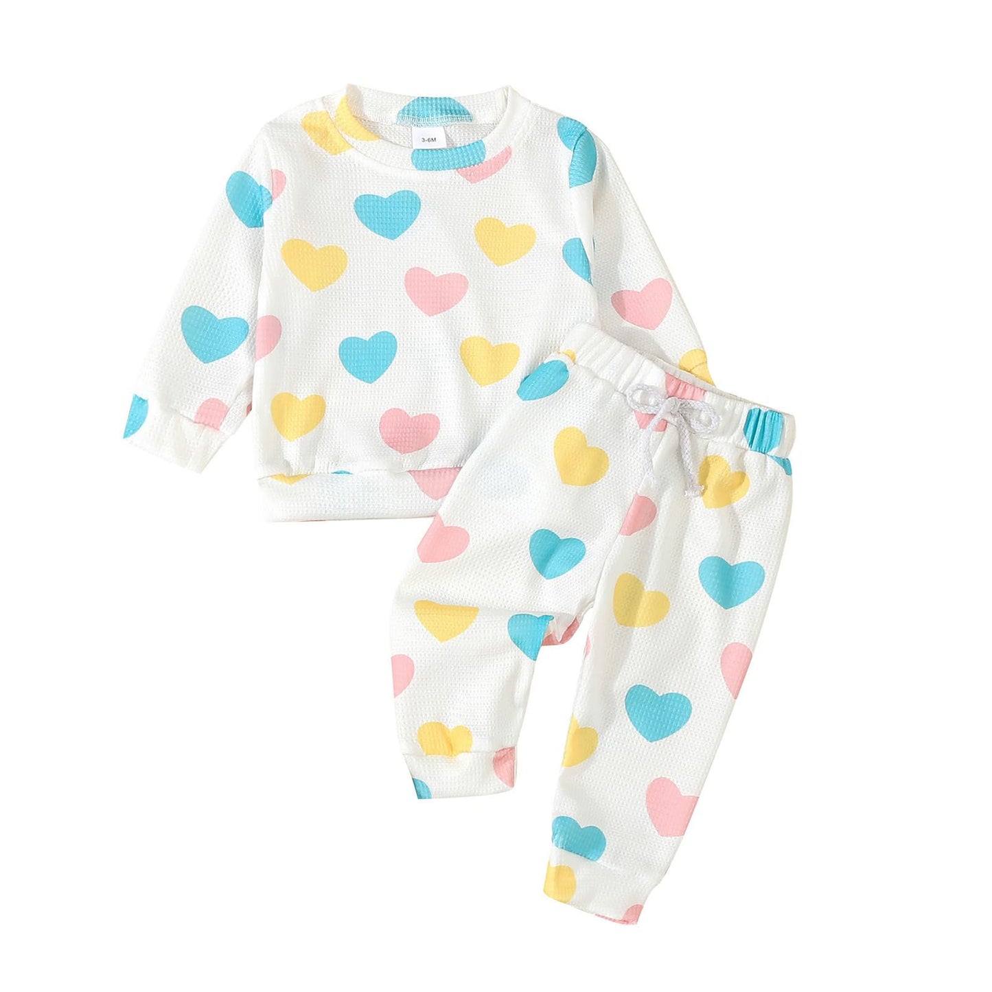 Kupretty Toddler Baby Girl Valentines Day Outfits Heart Waffle Knit Sweatshirts And Pants Set Fall Winter Spring Clothes (White