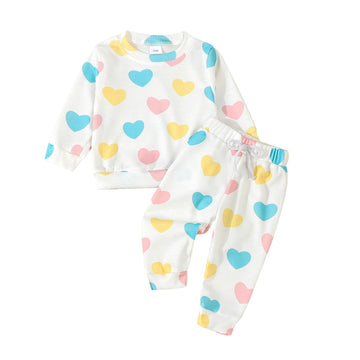 Kupretty Toddler Baby Girl Valentines Day Outfits Heart Waffle Knit Sweatshirts And Pants Set Fall Winter Spring Clothes (White
