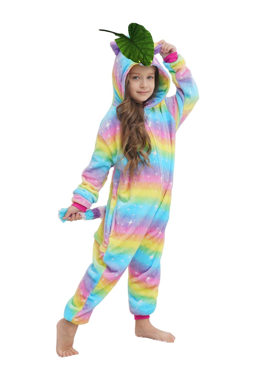 Newplush Unisex Kids Polar Fleece Onesie Bright Yellow Galaxy Unicorn Pajamas Animal Christmas Halloween Cosplay Costume Sleepwe