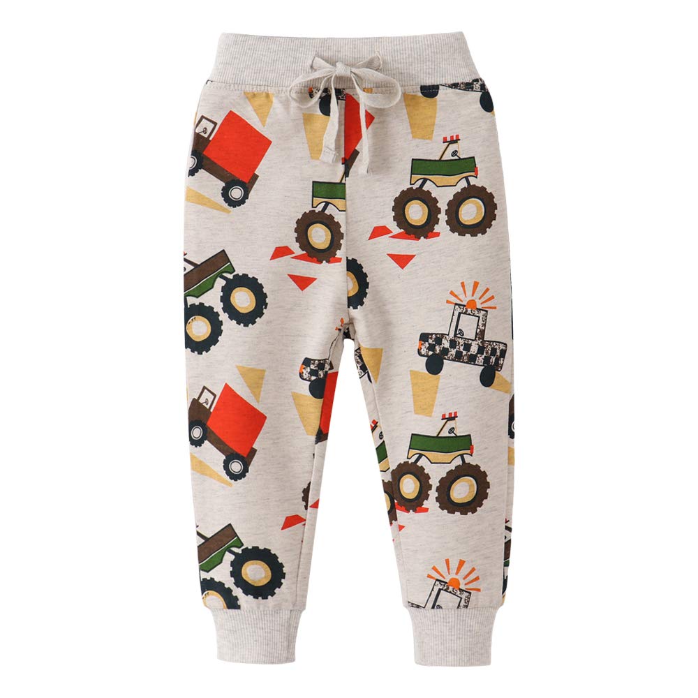 Huaer& Baby Boy'S Jogger Pants Dinosaur Car Animal Print Drawstring Elastic Sweatpants (1-Pack 2-Pack) (Car Dinosaur 3, 4T)