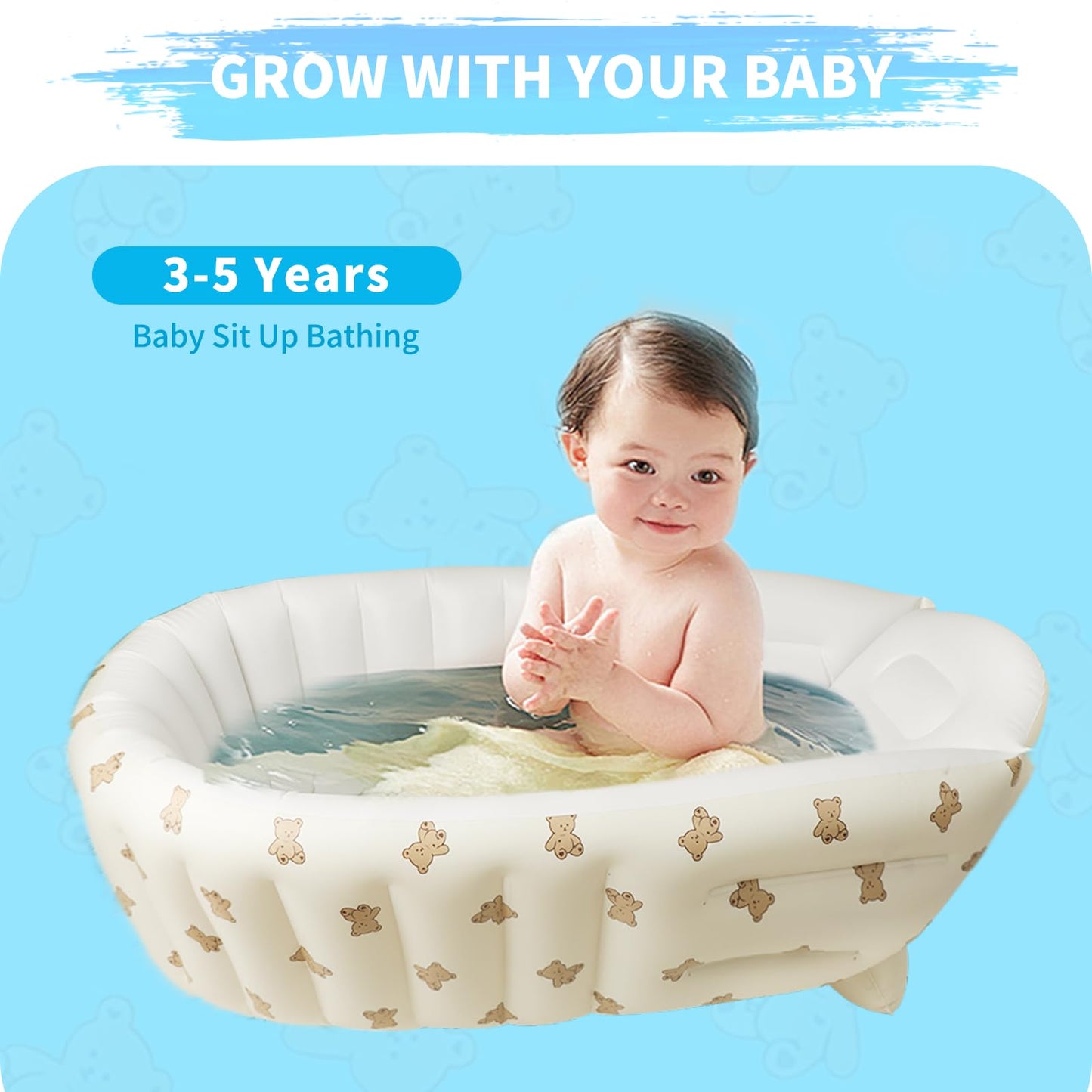 Collapsible Inflatable Baby Bathtub With Built-In Air Pump - Portable, Non-Slip Baby Tub For Newborns & Toddlers, Travel-Friendl
