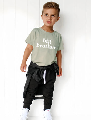 Sanixjoo Big Brother Shirt For Toddler Promoted To Best Big Brother Announcement Baby Boys Summer Short Sleeve Clothes(Sage Gree