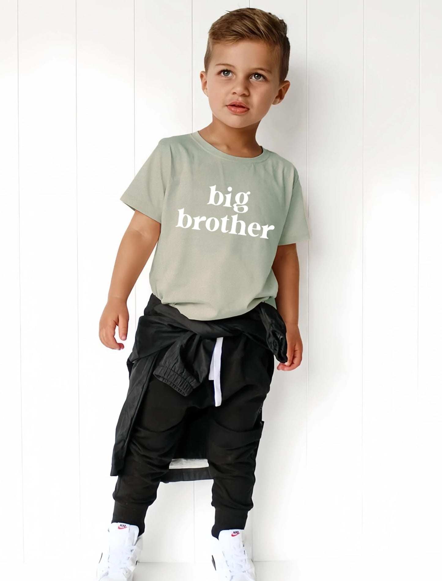Sanixjoo Big Brother Toddler Shirt Baby Boy Promoted To Big Bro Sibling Reveal Shirt Big Brother Gifts For Toddler Boy(Sage Gree