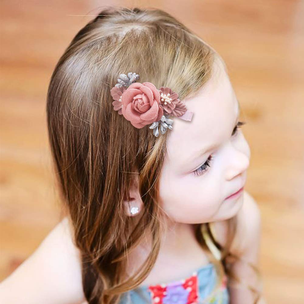 Flower Hair Clips Set For Baby Girl Lightweight Floral Hair Bow Accessories With Boutique Fully Lined Alligator Clip 3Pcs For To
