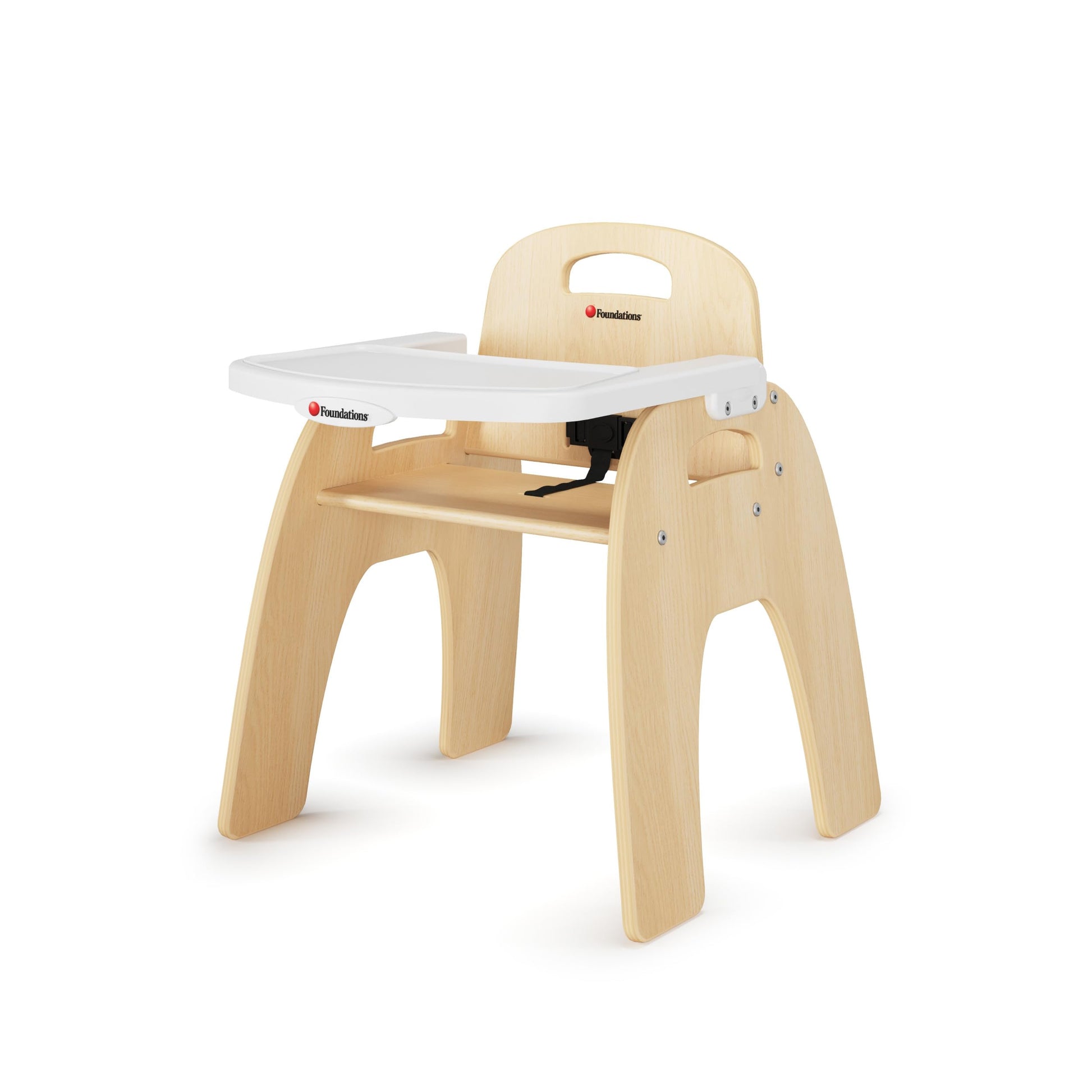 Foundations Easy Serve 13 Wood Feeding Chair for Toddlers, Adjustable Harness, Removable Dishwasher Safe Tray, No Tip    Base, B