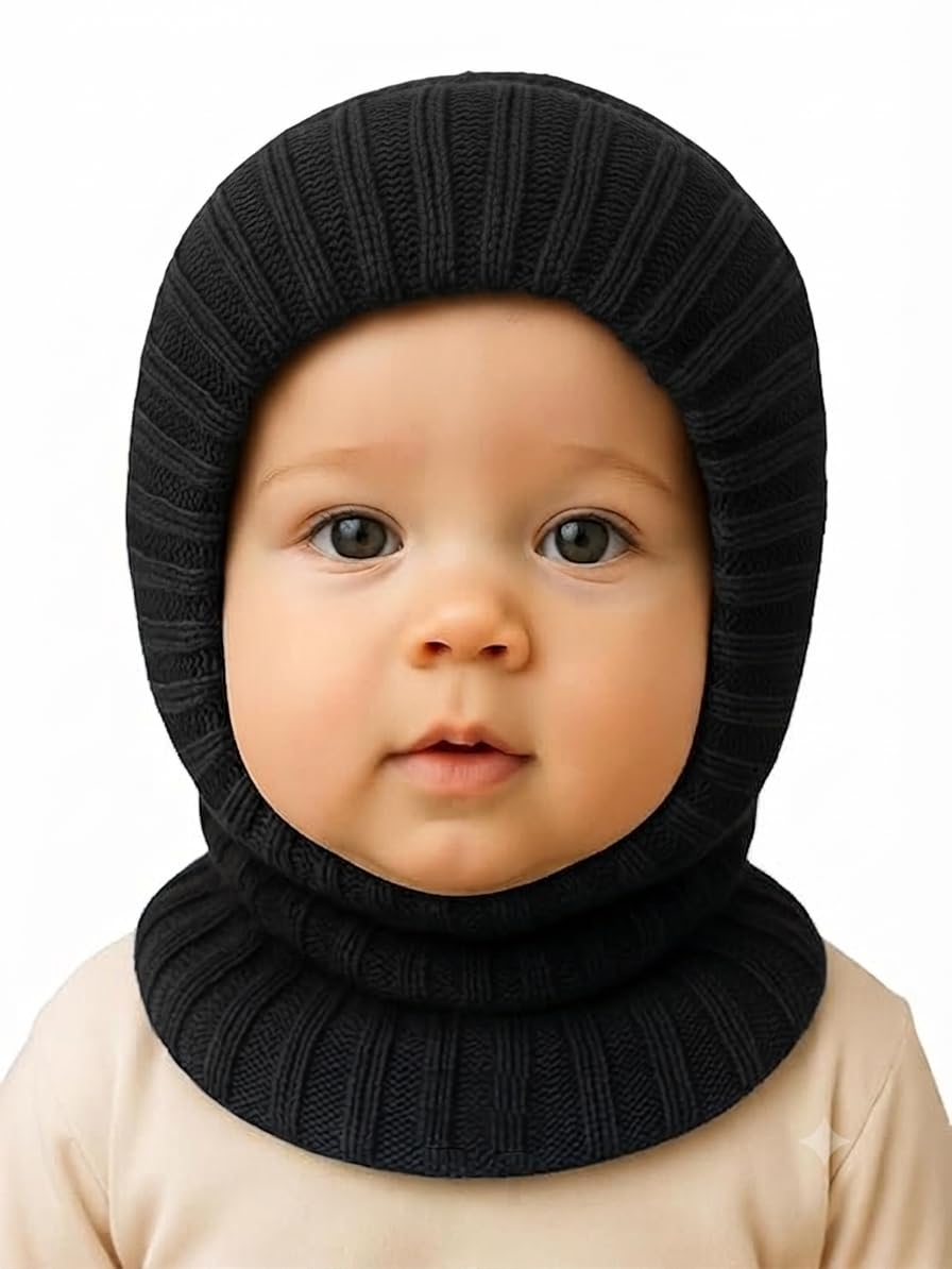 Gajraj Winter Warm Ear Protection Knitted Woolen Unisex Baby Hat (6 Months6 Years) Black