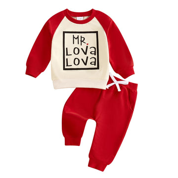 Baby Boy Fall Clothes Set Long Sleeve Letter Print Sweatshirt Pants Valentines Day Outfits 6 12 18 24 Months 2T (Apricot, 12-18