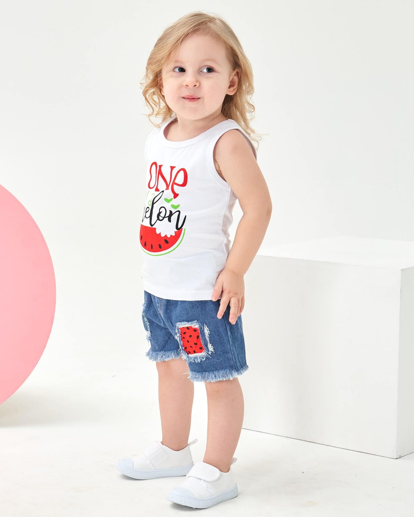 Mikrdoo Toddler Girl Clothes White Sleeveless Tank Top + Denim Shorts Set 2Pcs Little Kid Girl Clothes (2-3 Years, White)