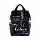 Artsadd Personalized Diaper Bag With Name, Customized Black And Blue Monogram Nappy Backpack With Thermal Pockets Multi-Function