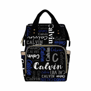 Artsadd Personalized Diaper Bag With Name, Customized Black And Blue Monogram Nappy Backpack With Thermal Pockets Multi-Function