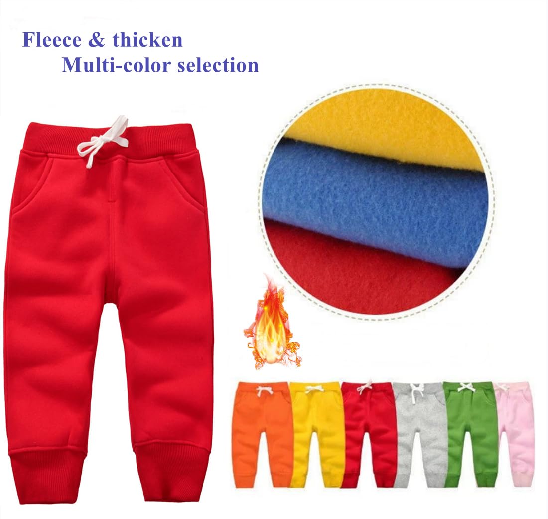 Cuteon Unisex Toddler Jogger Pants Kids Cotton Elastic Waist Winter Baby Sweatpants Pants 4Years Red