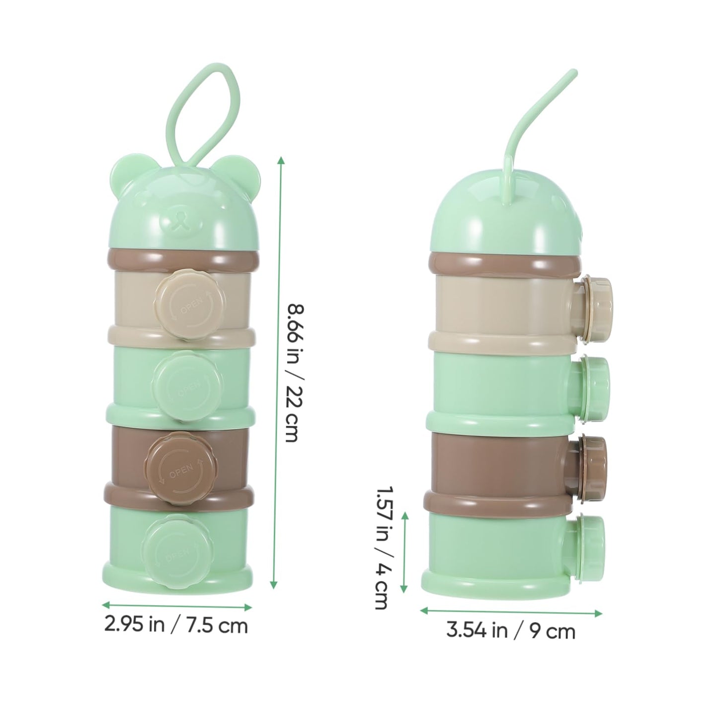 Imikeya Stackable Formula Dispenser - 4-Layer Milk Powder Container For Travel Light Green