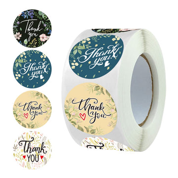 500Pcs Thank You Stickers Small Business 1.5 Inch, 4 Color Floral With Font Designs Round Labels, Personalized Thank You Sticker