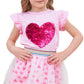 Toddler Girls Heart Skirt Set Summer Valentines Day Outfit Kids Flutter Sleeve Shirt Pink Tulle Skirts Tutu Heart Print Dress 5-