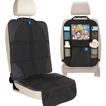 Funbliss Car Seat Protector + Kick Mats Car Backseat Organizer Black,Suitable For All Cars,Xl Largest Car Seat Cover For Child B