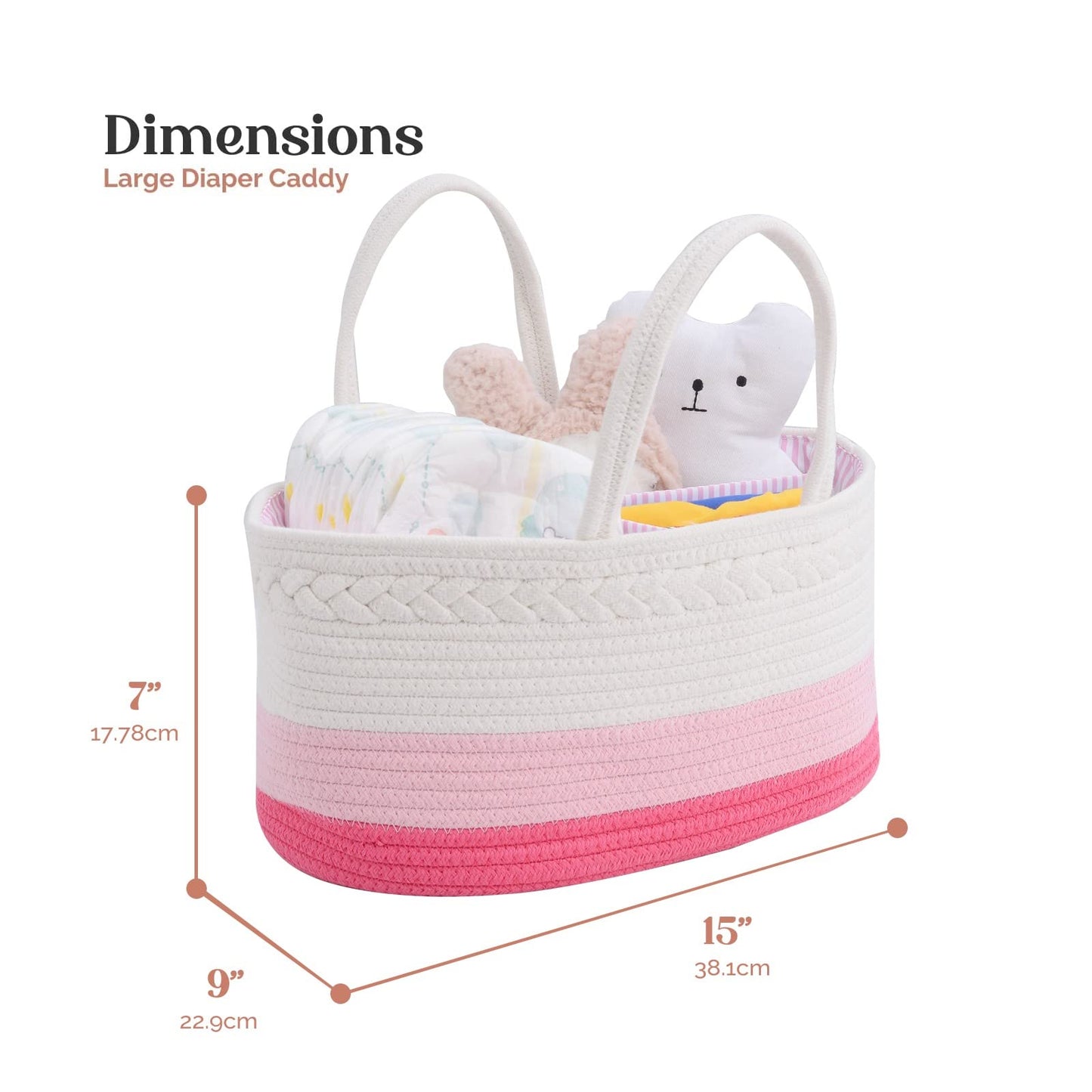 Luxury Little Diaper Caddy Organizer, Large Cotton Rope Nursery Basket, Changing Table Organizer For Baby Diaper Storage, Portab