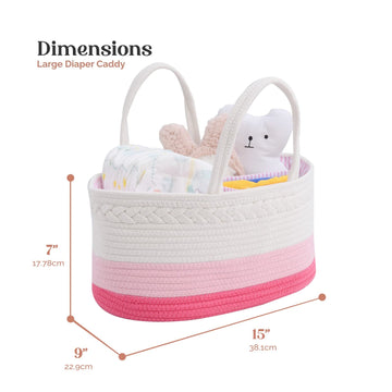 Luxury Little Diaper Caddy Organizer, Large Cotton Rope Nursery Basket, Changing Table Organizer For Baby Diaper Storage, Portab