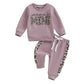 Kupretty Baby Girl Fall Winter Clothes Toddler Outfit Letters Graphic Crewneck Sweatshirts Joggers Pants Set (Purple, 12-18 Mont