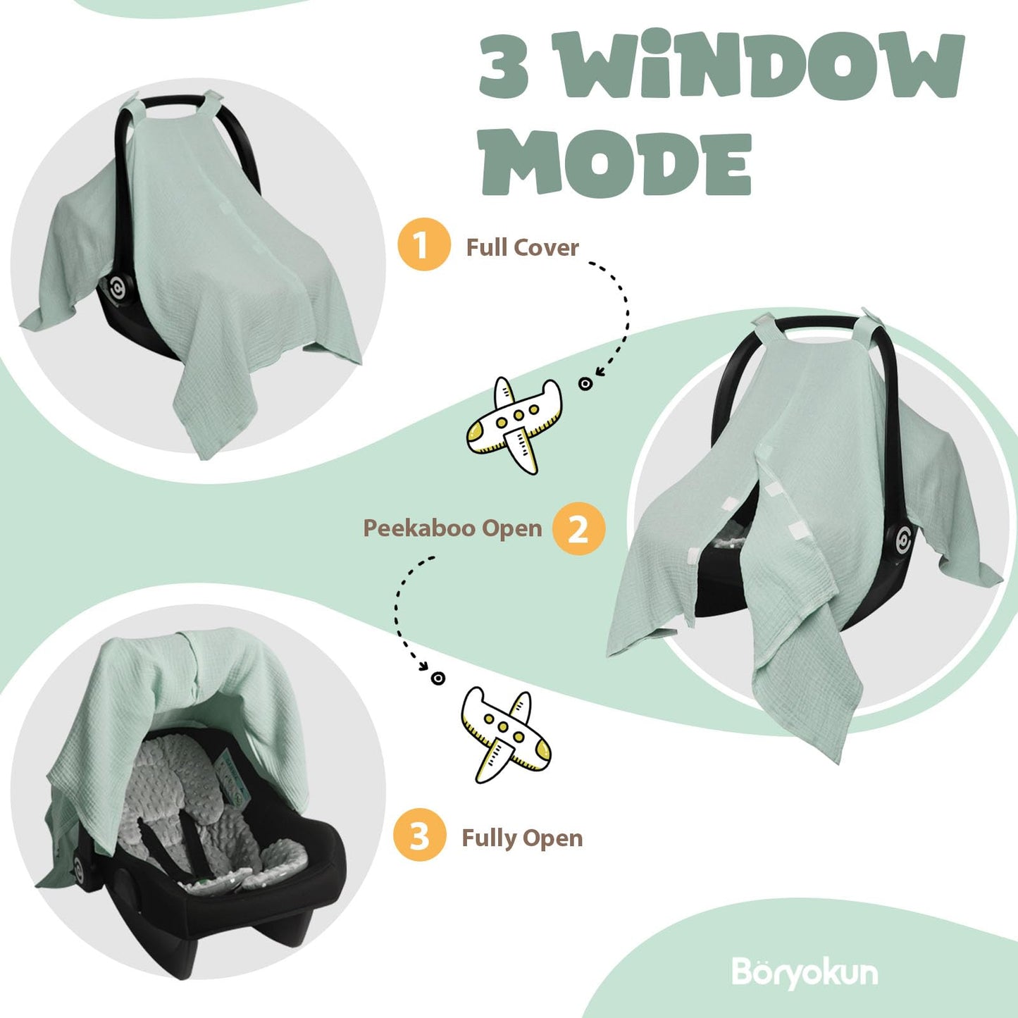 Muslin Car Seat Cover For Babies, Baby Carseat Cover For Boys Girls, Lightweight Infant Car Seat Canopy, Breathable Stroller Cov