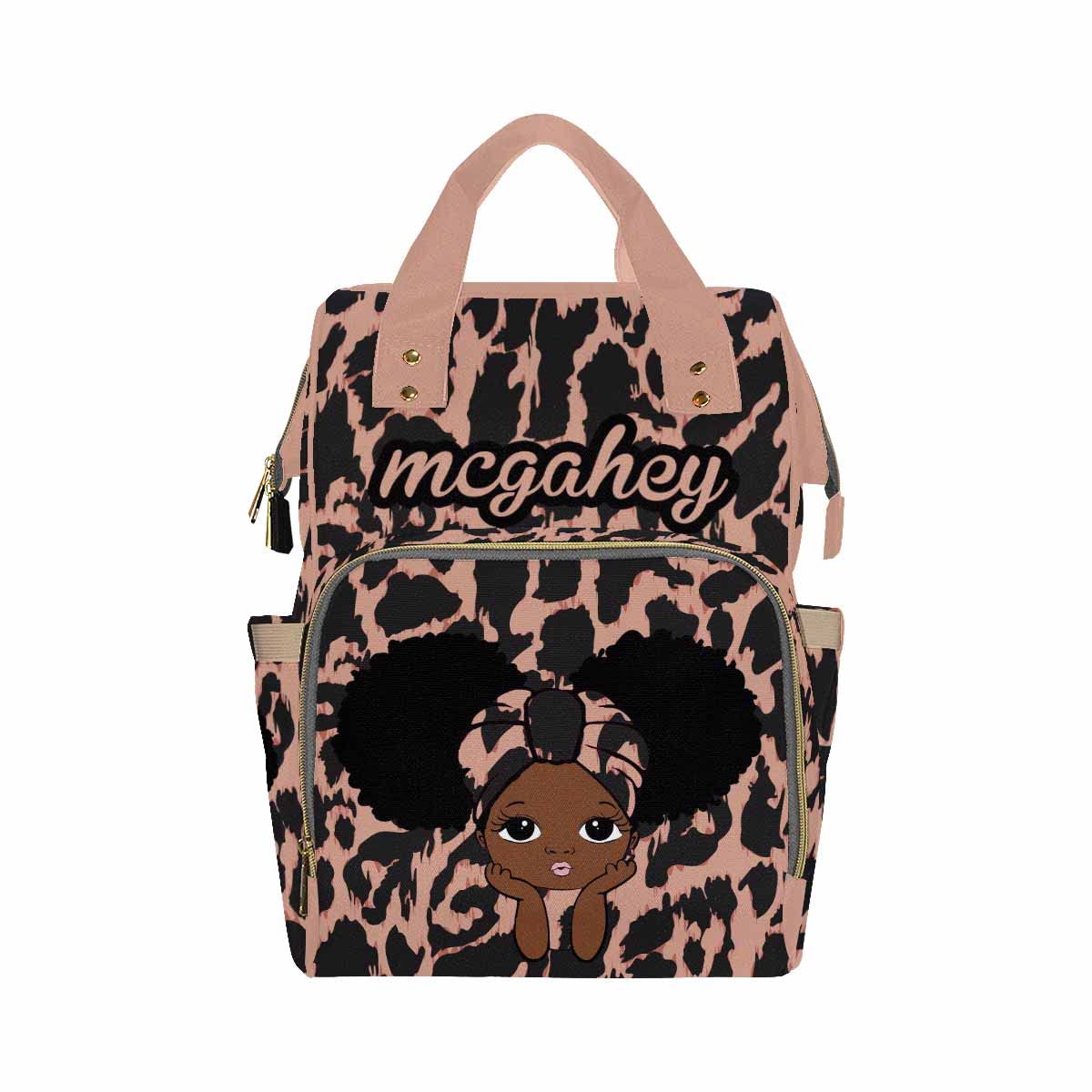 Artsadd Customized Baby Girl Diaper Backpack, Vintage Headband Nappy Backpack Personalized Name Baby Bags With Insulated Pockets