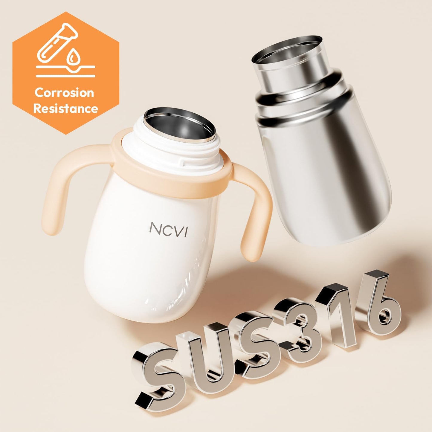 Ncvi Kids Stainless Steel Straw Cup For Toddlers 1-3 Years Old, Training Tumbler With Straw Spill Proof With Handle, Insulated B