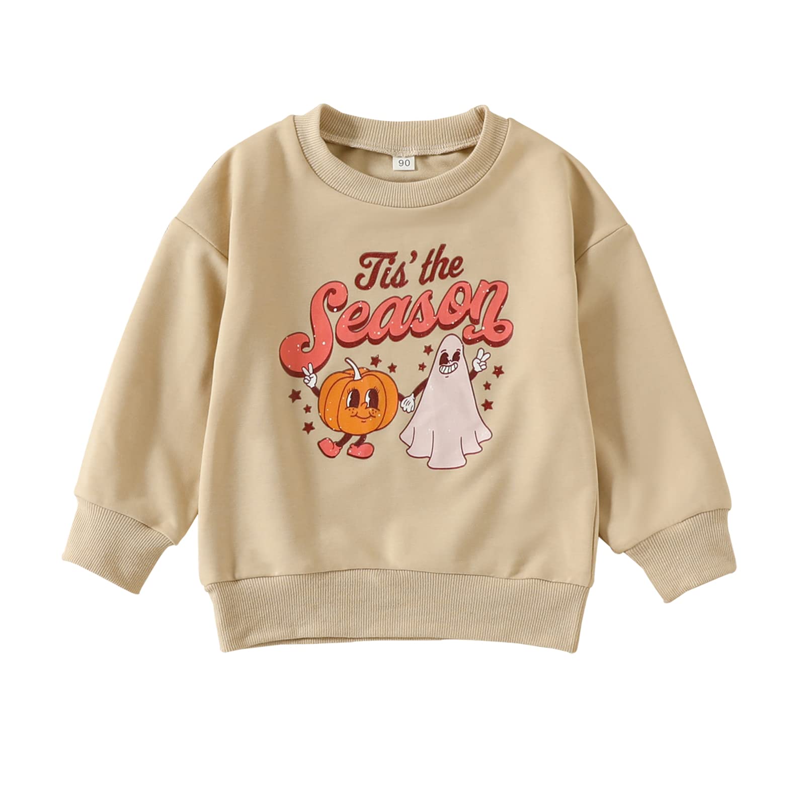 Mozikqin Toddler Baby Halloween Outfit Girl Boy Pumpkin Letter Sweatshirt Pullover Sweater Long Sleeve Tops Fall Clothes (Tis Th