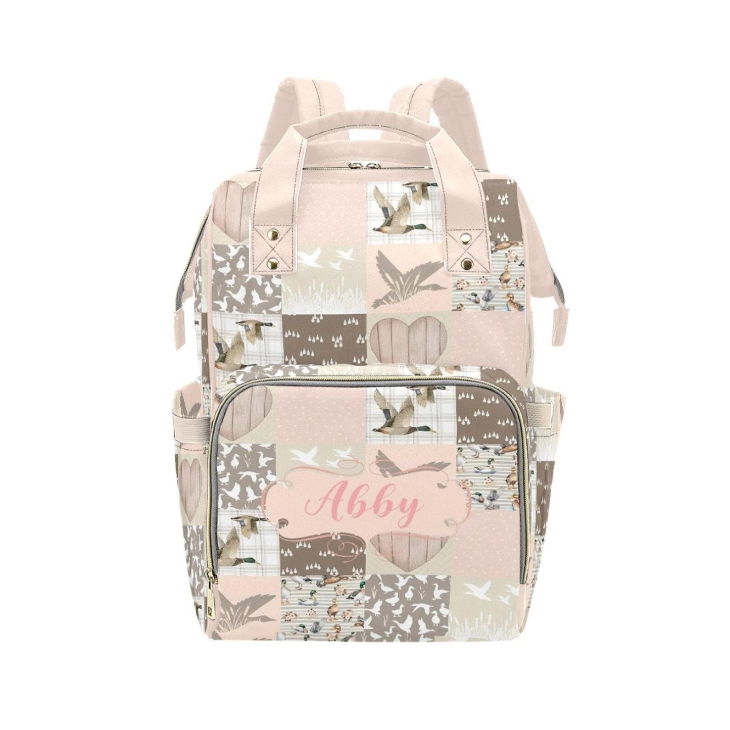 Custom Mallard Pink Baby Diaper Bag with Name - Personalized Nursing Travel Tote Backpack for Mom or Dad, Custom Name Baby Daypa