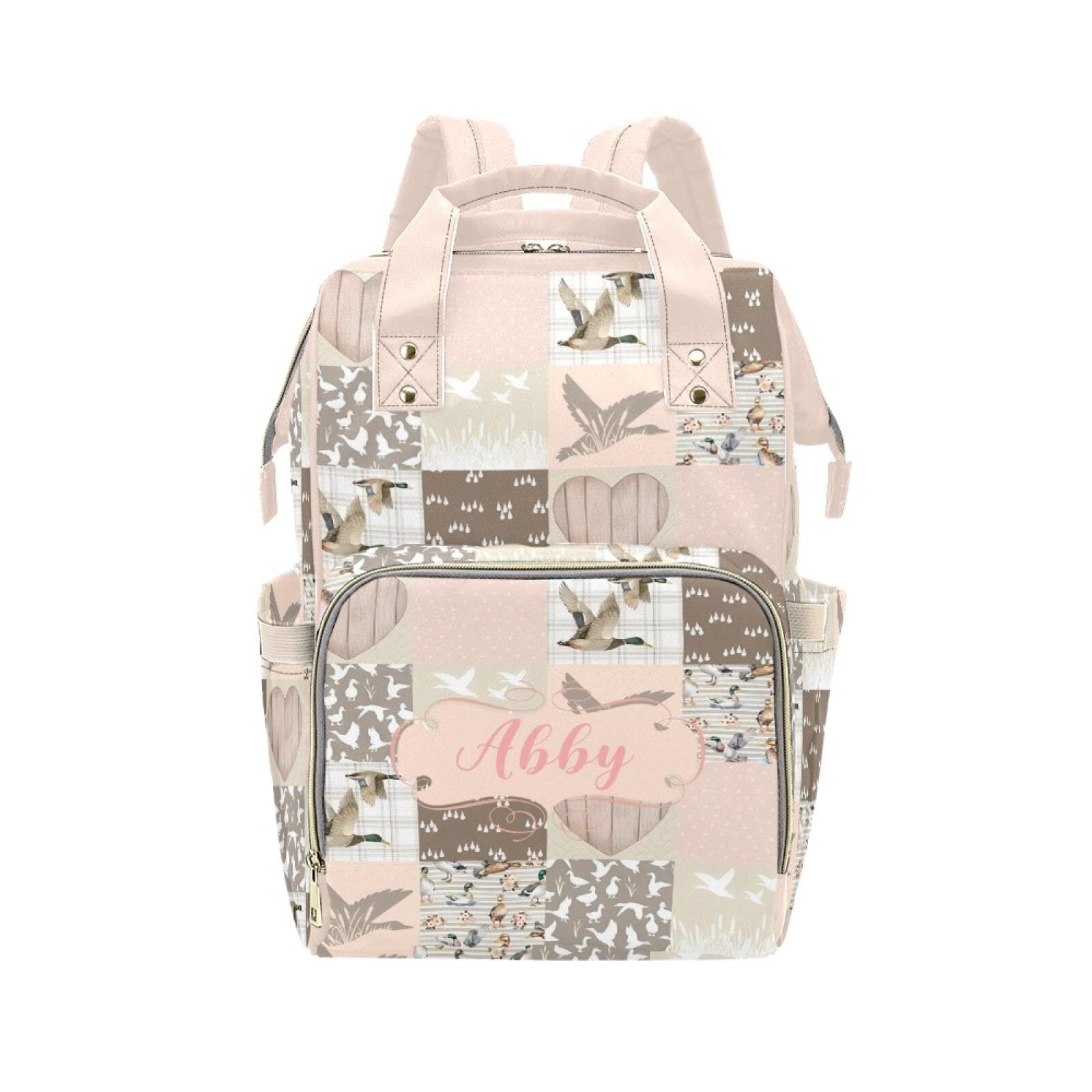 Custom Mallard Pink Baby Diaper Bag with Name - Personalized Nursing Travel Tote Backpack for Mom or Dad, Custom Name Baby Daypa