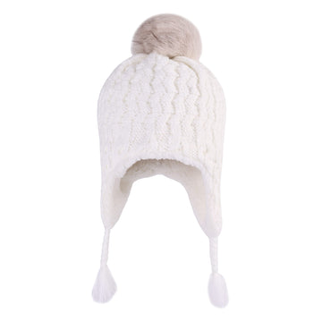 Langzhen Infant Pom Pom Beanie Kid Winter Hats Toddler Cap Knit Warm Beanies Caps For Baby Boys Girls(White,6-12 Months)