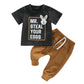 Easter Baby Boys Pants Set Short Sleeve Crew Neck Letters Rabbit Print T-Shirt +Sweatpants (Gray-Mr Steal Your Eggs, 18-24 Month