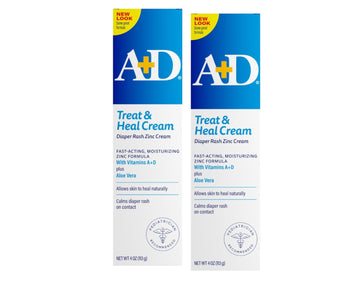 A+D Treat & Heal Zinc Oxide Diaper Rash Cream - 4 oz (113 g), Pack of 2