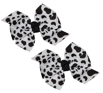 WEBB DIRECT2U Baby Girls 2 Pc Farm Girl Holstein Moo Cow 3 Hair Bows Alligator Clips (Black)