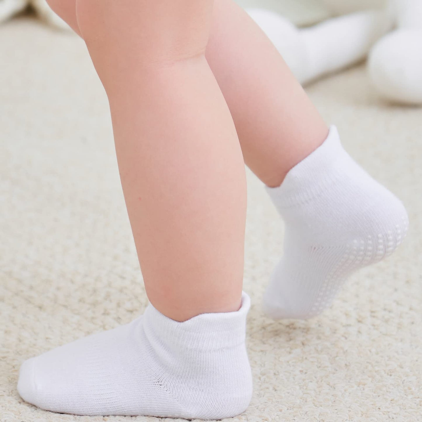 Zaples Baby Non Slip Grip Ankle Socks With Non Skid Soles For Infants Toddlers Kids Boys Girls, White, 12-36 Months