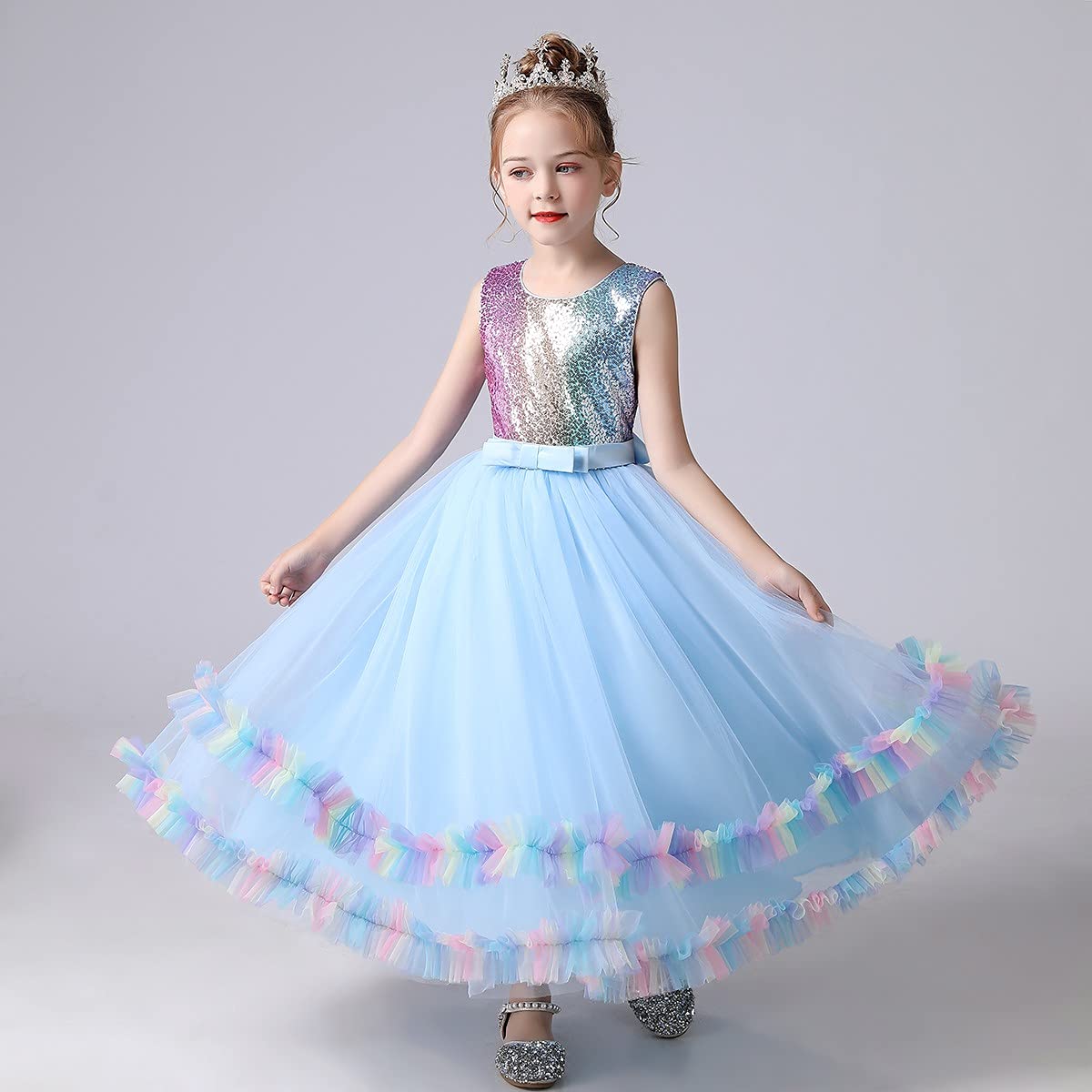 Myrisam Unicorn Costume Sequins Princess Birthday Pageant Party Halloween Carnival Long Maxi Tulle Fancy Dress Up Outfits Blue 6