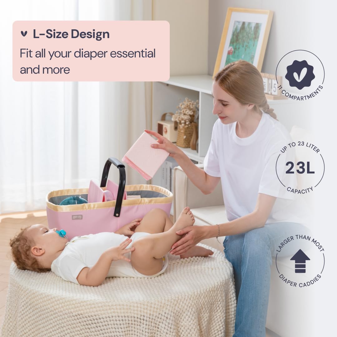 Babbleroo Diaper Caddy: Large Capacity Diaper Organizer Basket, Perfect For Storing Baby Wipes, Diapers & Baby Essentials. Spaci
