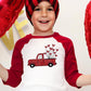 Yzmi Valentines Day Shirt Toddler Boy Girl Raglan 3/4 Sleeve Valentines Outfit Truck Love Heart Graphic Tee Tops Red 2-3T